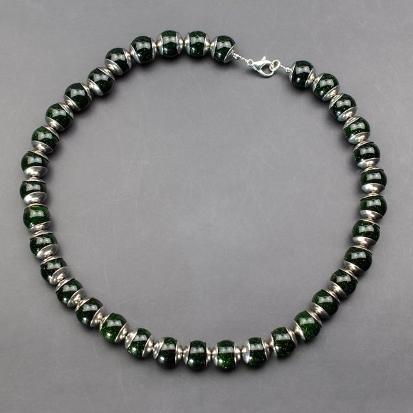 Deep green chunky necklace, statement casual necklace - Picture 4 of 15